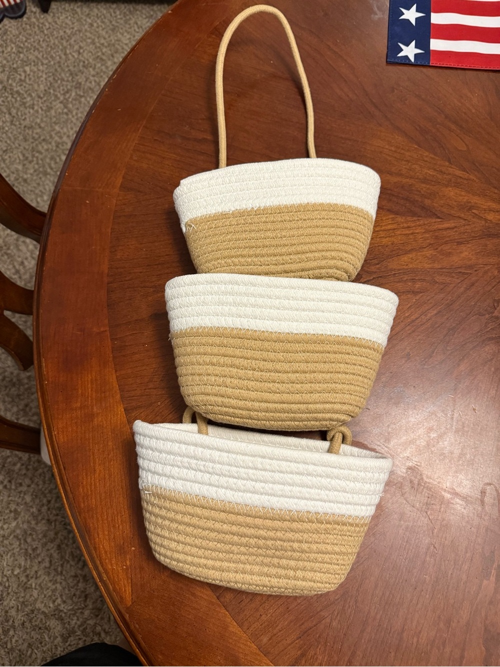 Two-Tone Straw Hanging Baskets - White & Tan